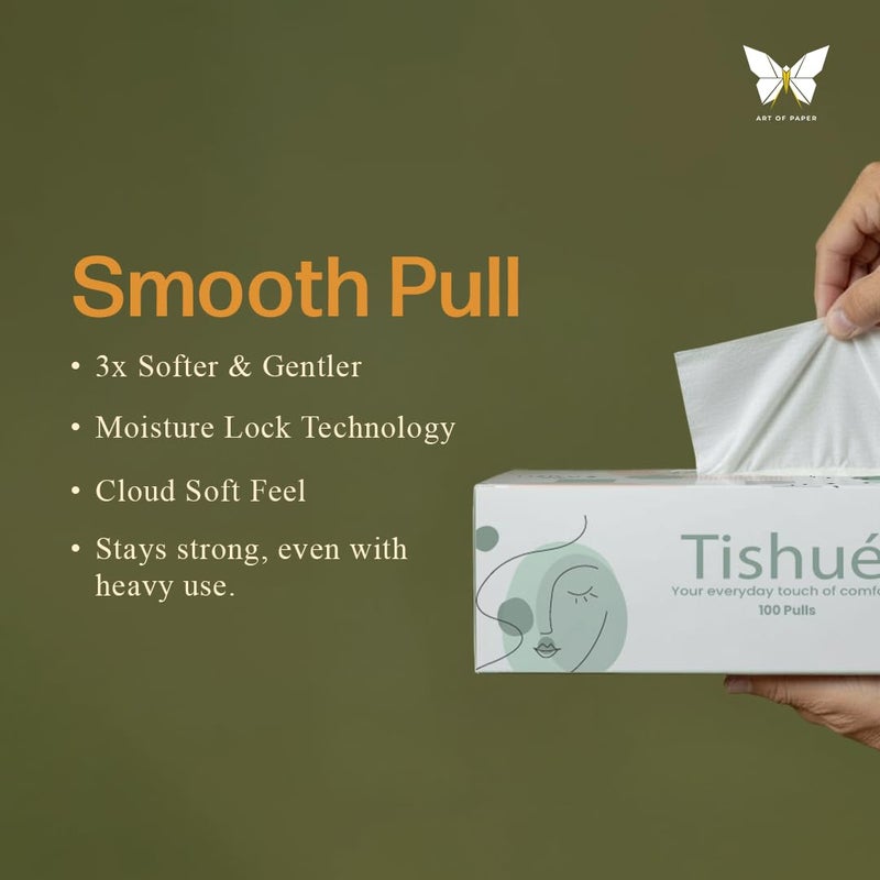 Tishué Art of Paper 2 Ply Facial Tissue Box - 100 Pulls (8 Packs) - Soft, Skin Friendly & Highly Absorbent - Image 5
